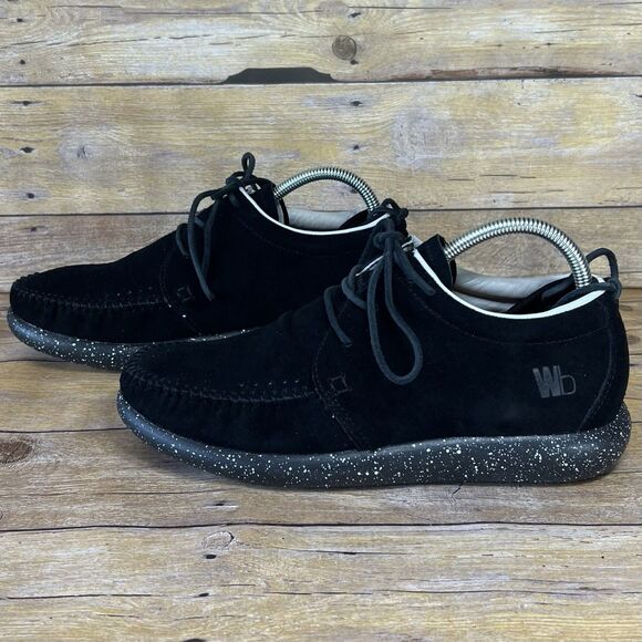 WORLD BOOTS Sz 7 Mens Moccasins 100% Leather Suede Hemera Skirt Style True Black - Picture 10 of 16